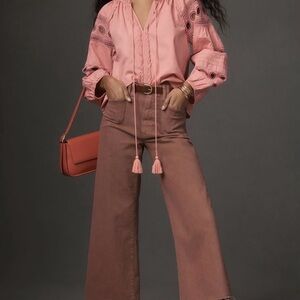 NWT Forever That Girl Long-Sleeve V-Neck
Peasant Blouse pink womens anthropology